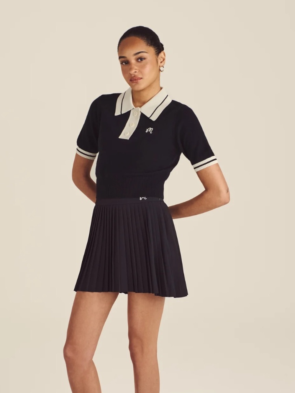 Malbon Mikayla Knit Polo in Black. New!! Cashmere/Wool